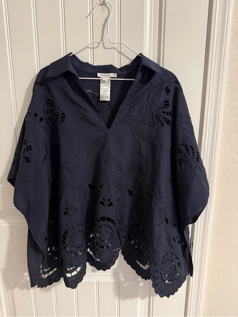 Chico's Dark Navy Eyelet Collared Tunic